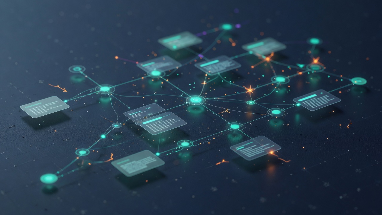 Abstract network of data nodes representing tech industry insights and product news
