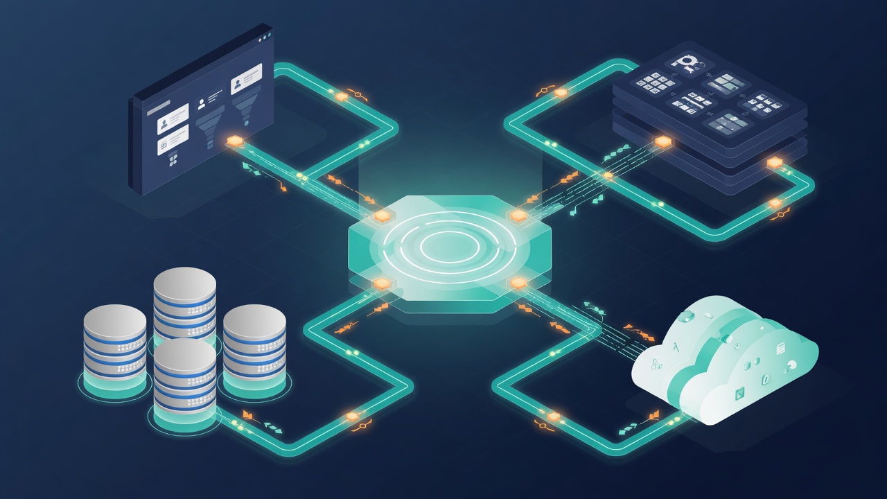 Integration hub connecting CRM, cloud, and databases